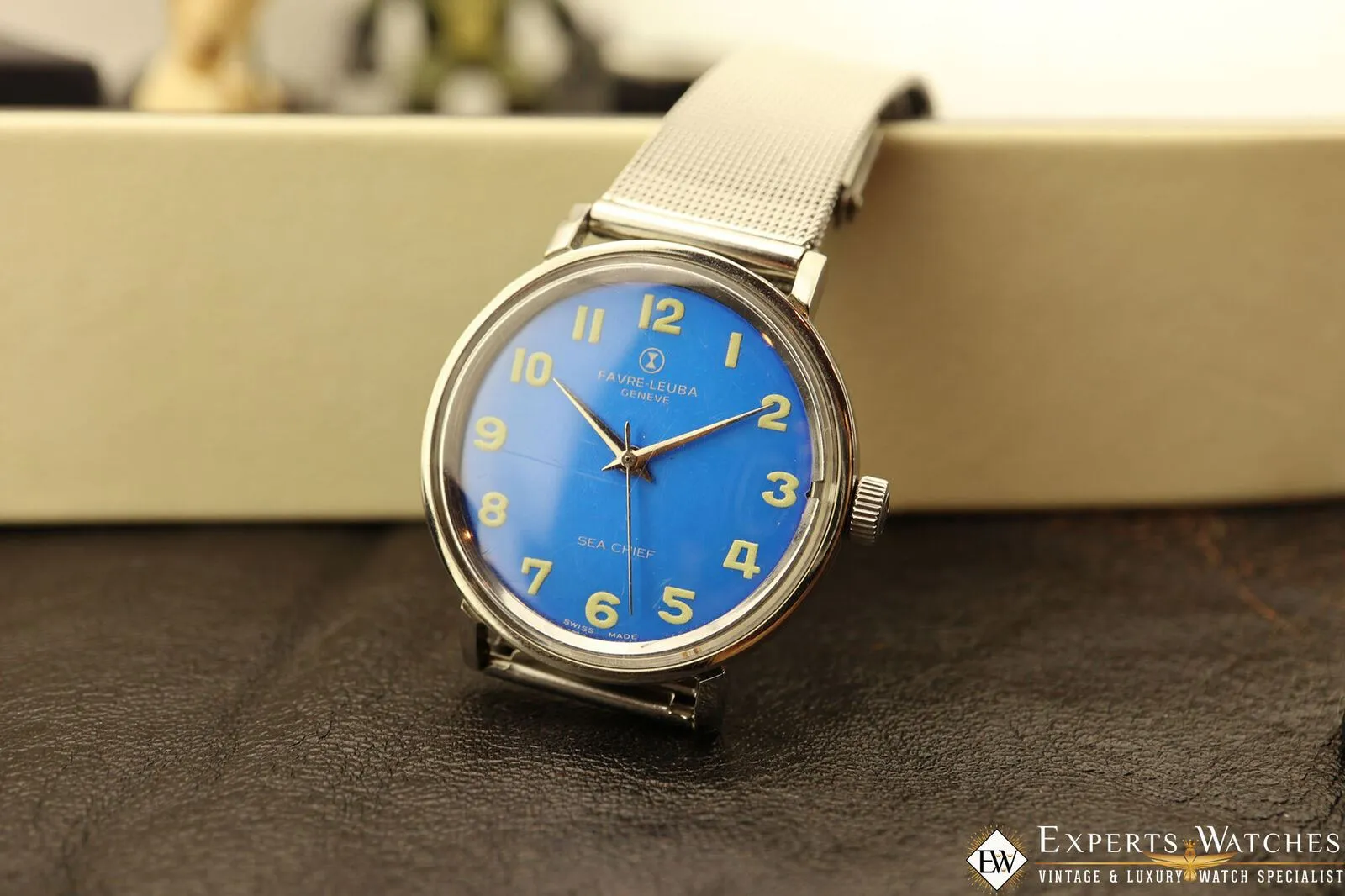 Vintage Favre Leuba Geneve Sea Chief Blue Lagoon Cal 253 Manual Watch 35mm