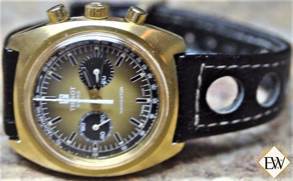 Vintage Gold plated Tissot Navigator Chronograph watch Gold Brown Sundial C 872