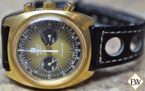 Vintage Gold plated Tissot Navigator Chronograph watch Gold Brown Sundial C 872