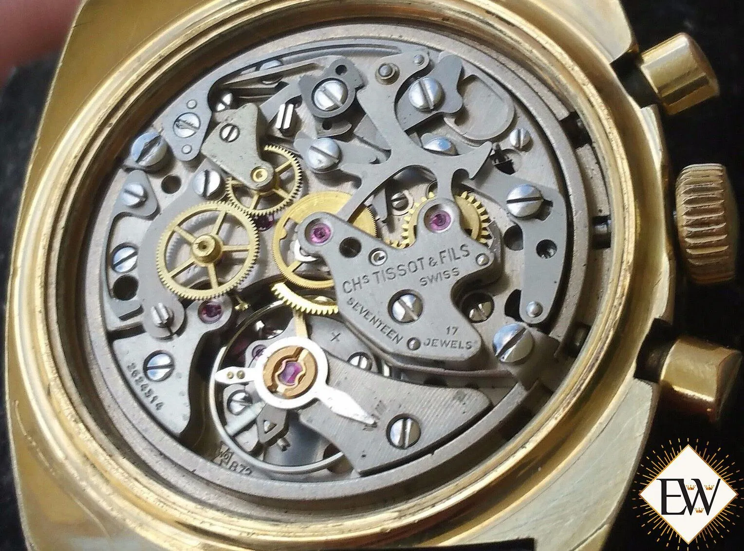 Vintage Gold plated Tissot Navigator Chronograph watch Gold Brown Sundial C 872