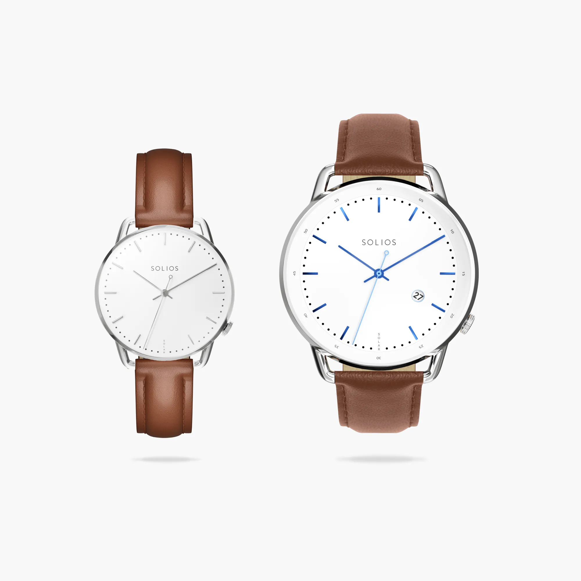 Watch Sets - Solar Curve & Curve Mini | White Dial - Silver Case | Brown Vegan Leather
