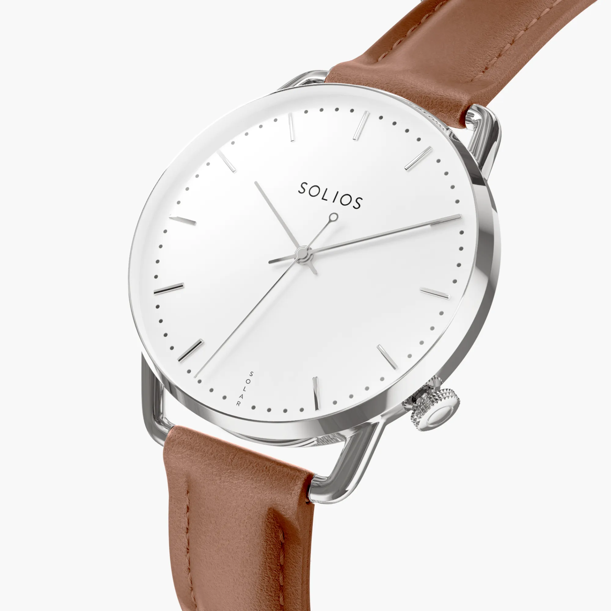 Watch Sets - Solar Curve & Curve Mini | White Dial - Silver Case | Brown Vegan Leather