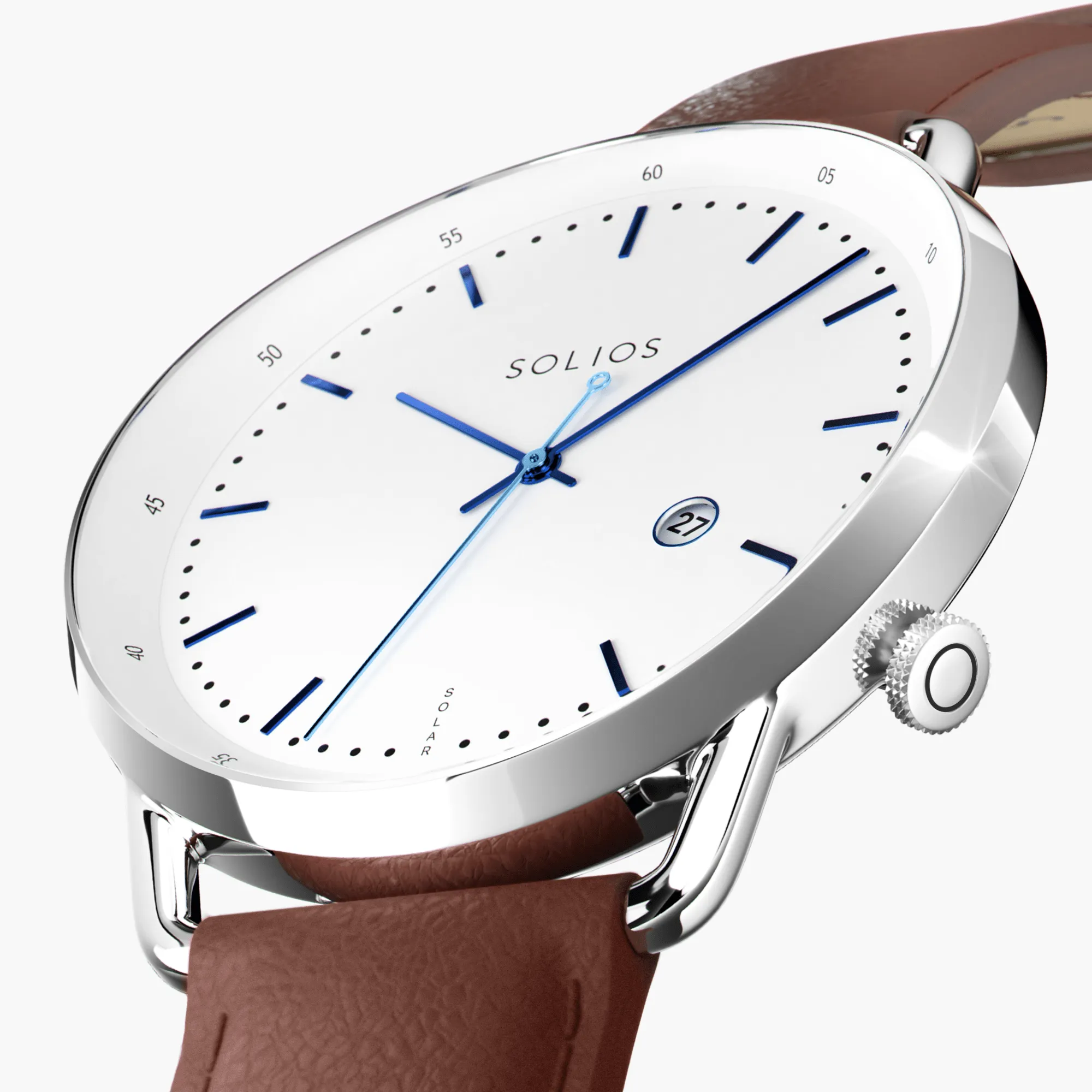 Watch Sets - Solar Curve & Curve Mini | White Dial - Silver Case | Brown Vegan Leather