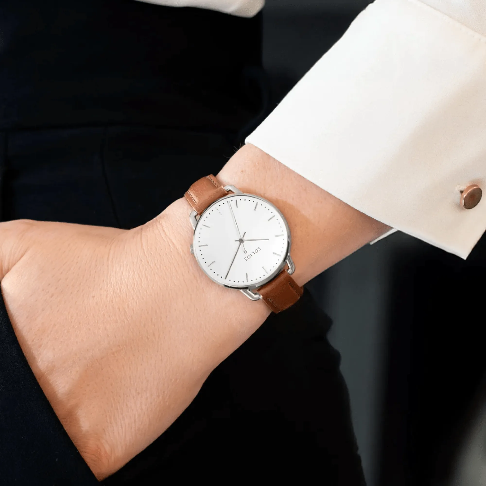 Watch Sets - Solar Curve & Curve Mini | White Dial - Silver Case | Brown Vegan Leather