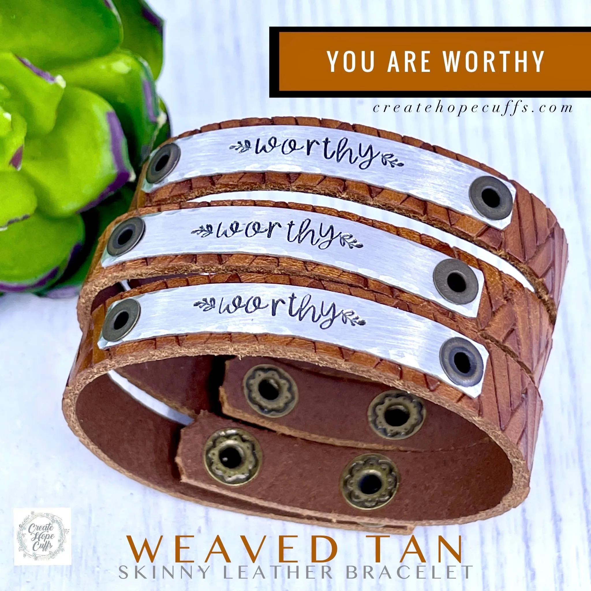 WORTHY Weaved Tan Leather Skinny Bracelet | 4 Colors | Adjustable