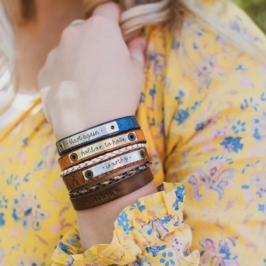 WORTHY Weaved Tan Leather Skinny Bracelet | 4 Colors | Adjustable